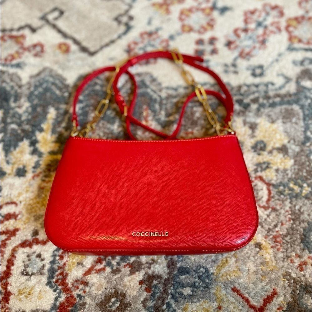 NEW Coccinelle Italian leather shoulder bag pochette Red w/ GHW